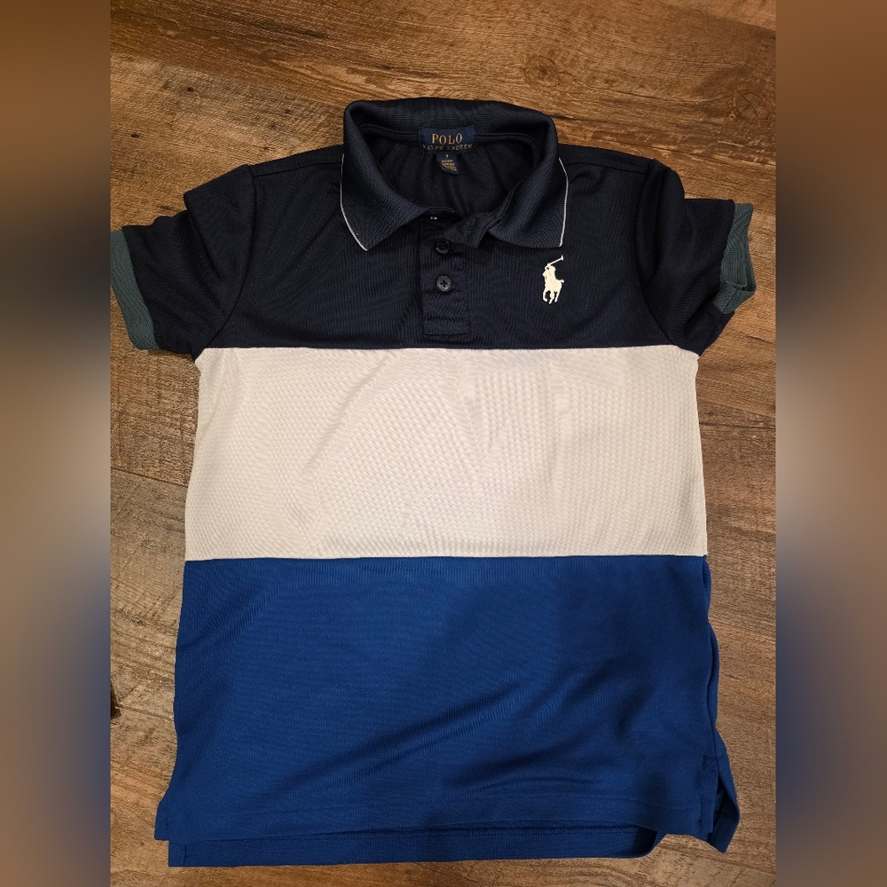 Polo by Ralph Lauren Boys' Navy, White & Blue Colorblock Polo Shirt Size 7